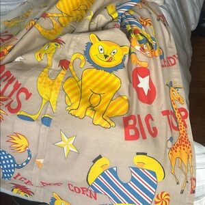 RARE VINTAGE 1960s Circus Print Panelled Fabric Coverlet Curtain EUC 104”x76”